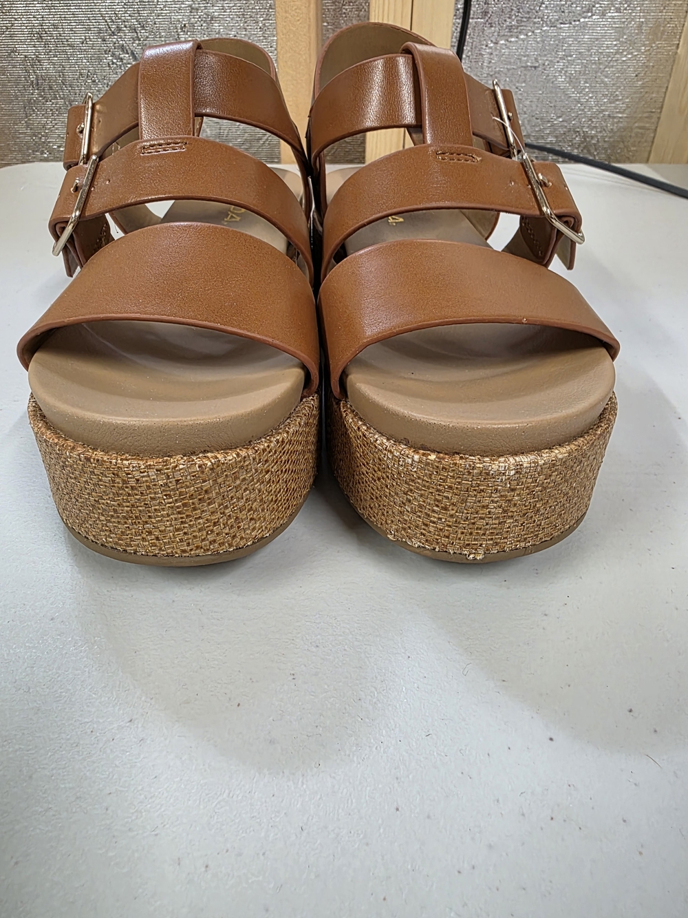 Soda Tan Brown Platform Strappy Sandals Size 8